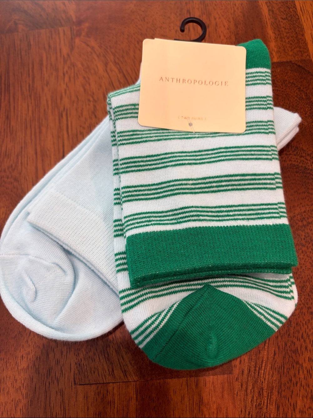Anthropologie Emerald Green & Light Green Striped Sock Set
